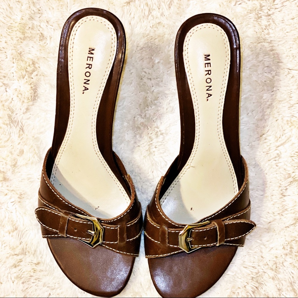 Merona Buckle Detail Leather Slides
